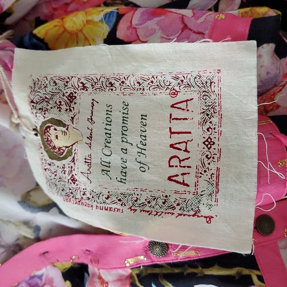 NWT Aratta Flower Bomb High Low Dress Pink Black L/S V-Neck Button Front Small - Picture 8 of 13